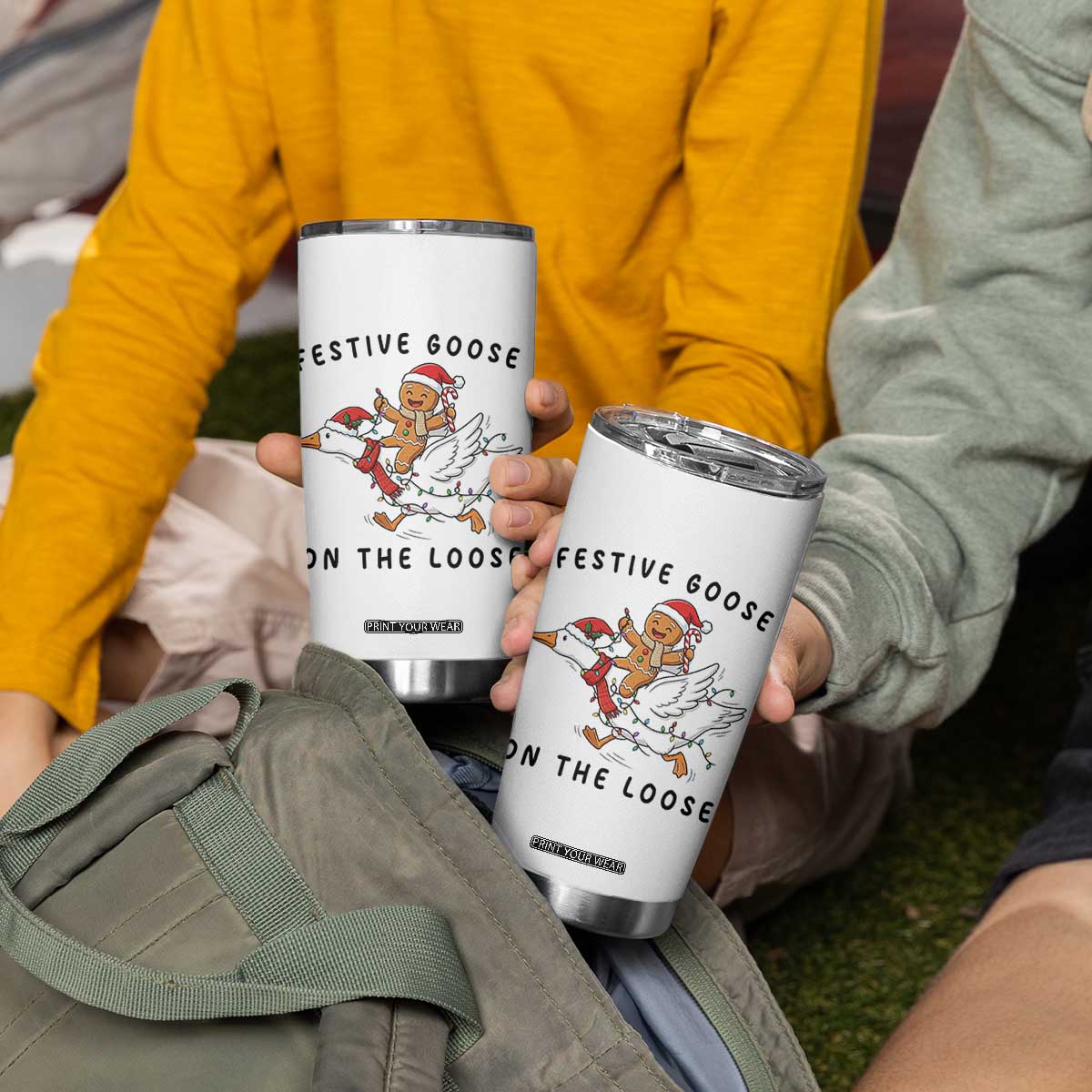 Funny Goose Christmas Tumbler Cup Festive Goose On The Loose Xmas TS14 Print Your Wear