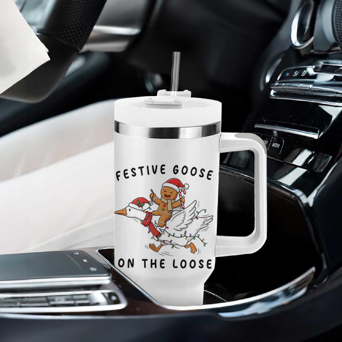 Funny Goose Christmas Tumbler With Handle Festive Goose On The Loose Xmas TS14 Print Your Wear