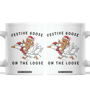 Funny Goose Christmas Coffee Mug Festive Goose On The Loose Xmas TS14 White Print Your Wear