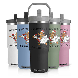 Funny Goose Christmas Flip Straw Tumbler Festive Goose On The Loose Xmas TS14 Print Your Wear