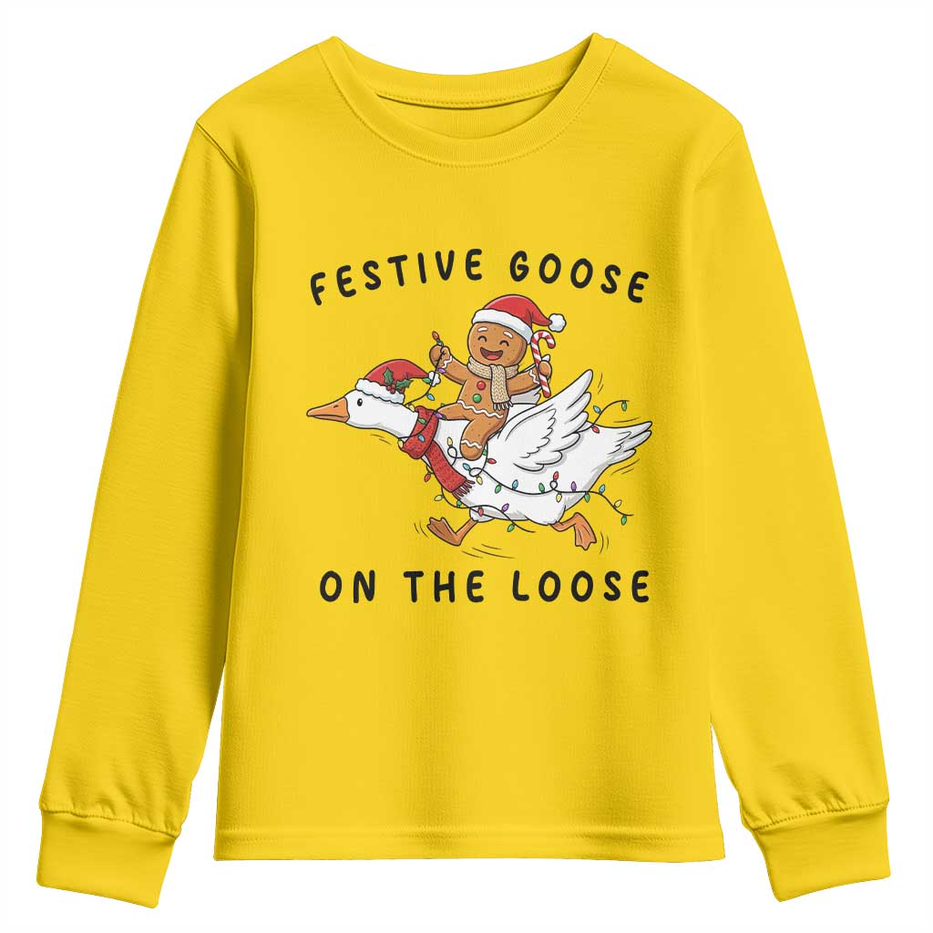 Funny Goose Christmas Youth Sweatshirt Festive Goose On The Loose Xmas TS14 Daisy Print Your Wear