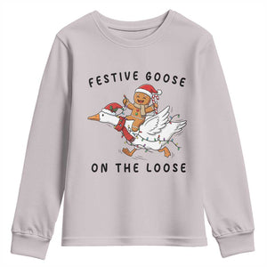 Funny Goose Christmas Youth Sweatshirt Festive Goose On The Loose Xmas TS14 Ice Gray Print Your Wear