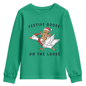 Funny Goose Christmas Youth Sweatshirt Festive Goose On The Loose Xmas TS14 Irish Green Print Your Wear