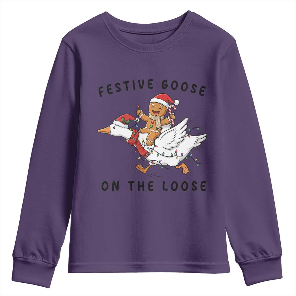 Funny Goose Christmas Youth Sweatshirt Festive Goose On The Loose Xmas TS14 Purple Print Your Wear