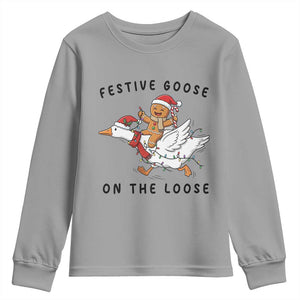 Funny Goose Christmas Youth Sweatshirt Festive Goose On The Loose Xmas TS14 Sport Gray Print Your Wear