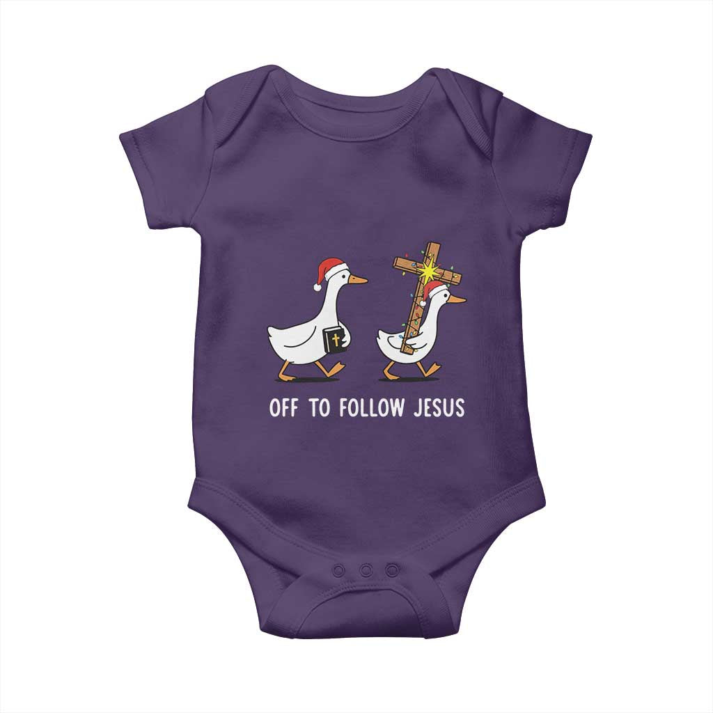 Funny Christmas Christian Goose Baby Onesie Off To Follow Jesus TS14 Purple Print Your Wear