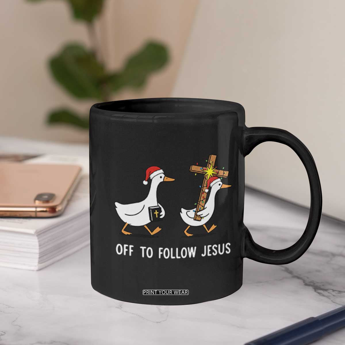 Funny Christmas Christian Goose Coffee Mug Off To Follow Jesus TS14 Print Your Wear