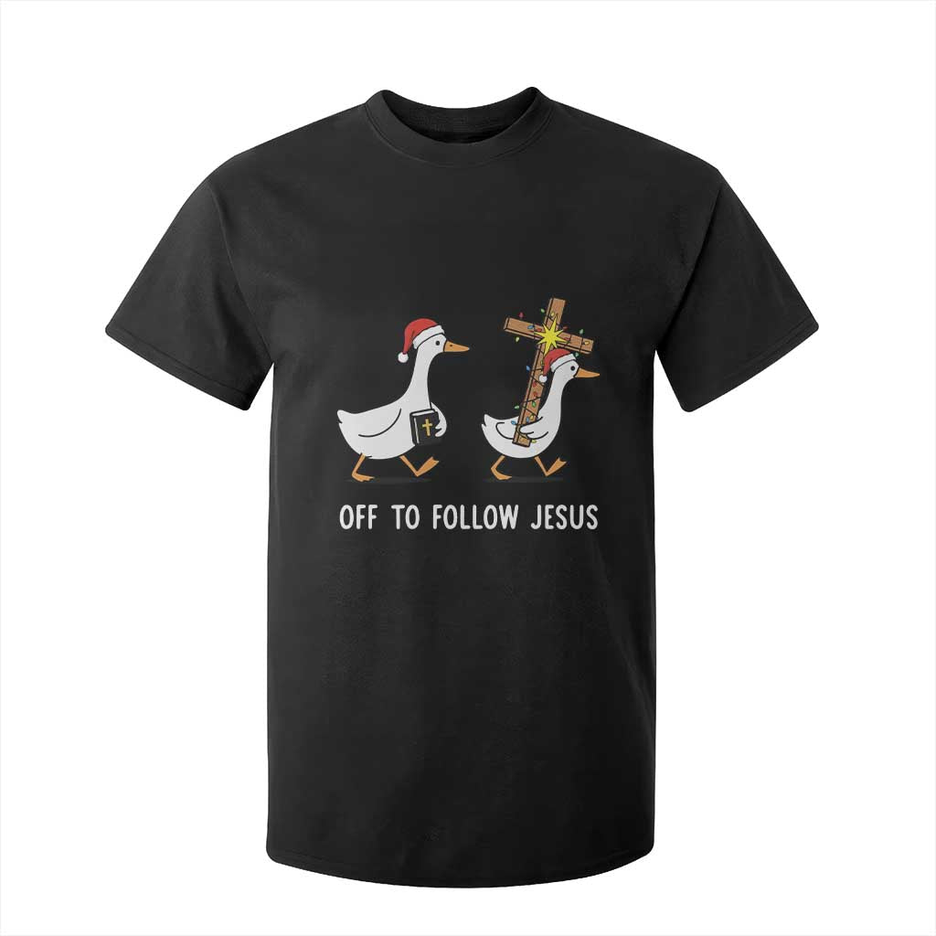 Funny Christmas Christian Goose T Shirt For Kid Off To Follow Jesus - Print Your Wear