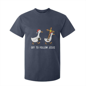 Funny Christmas Christian Goose T Shirt For Kid Off To Follow Jesus TS14 Navy Print Your Wear