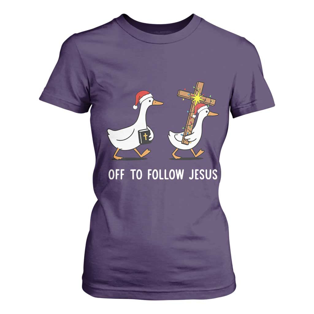 Funny Christmas Christian Goose T Shirt For Women Off To Follow Jesus TS14 Purple Print Your Wear