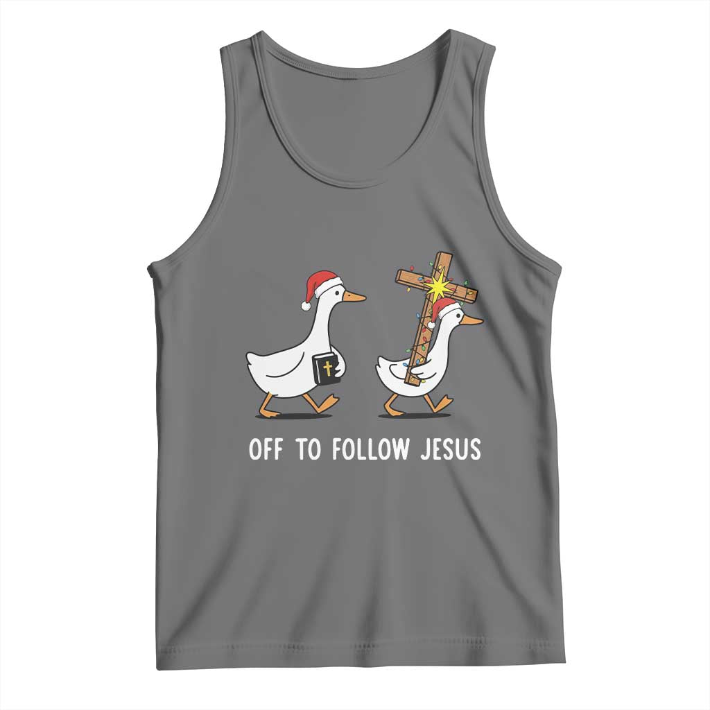 Funny Christmas Christian Goose Tank Top Off To Follow Jesus TS14 Black Heather Print Your Wear