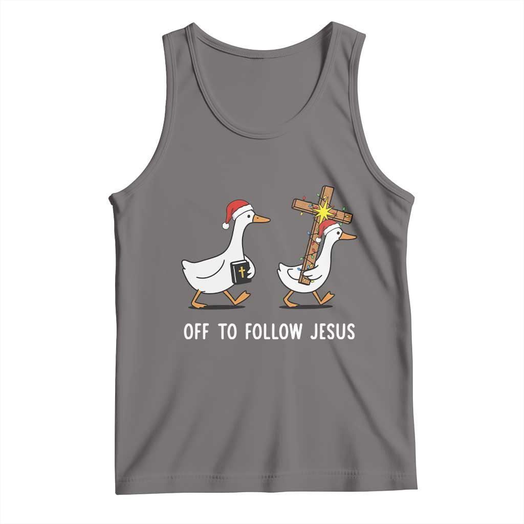 Funny Christmas Christian Goose Tank Top Off To Follow Jesus TS14 Deep Heather Print Your Wear