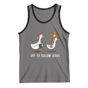 Funny Christmas Christian Goose Tank Top Off To Follow Jesus TS14 Deep Heather Black Print Your Wear
