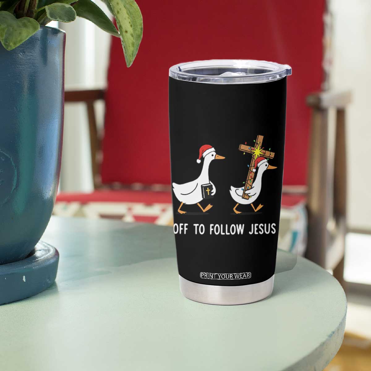 Funny Christmas Christian Goose Tumbler Cup Off To Follow Jesus TS14 Print Your Wear