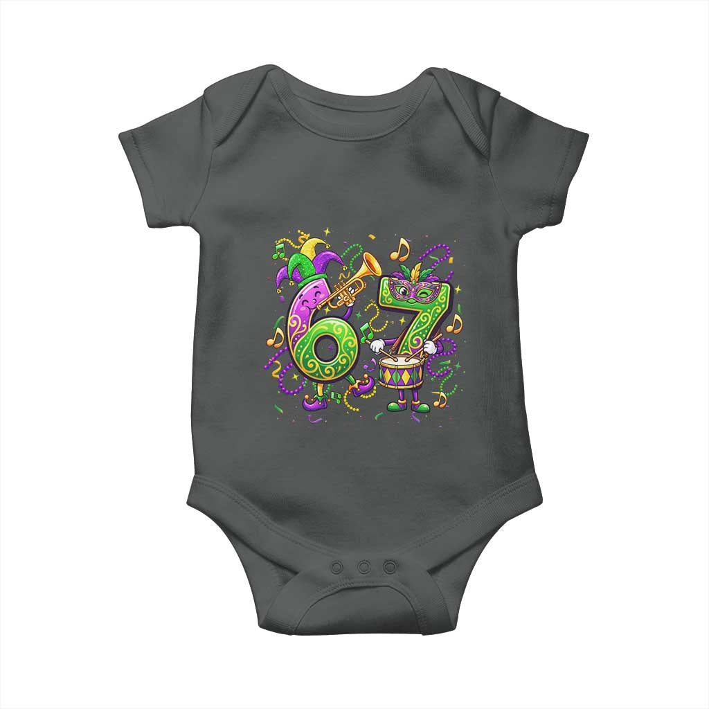 67 Mardi Gras Meme Baby Onesie Funny Six Seven Carnival Party TS14 Dark Heather Print Your Wear