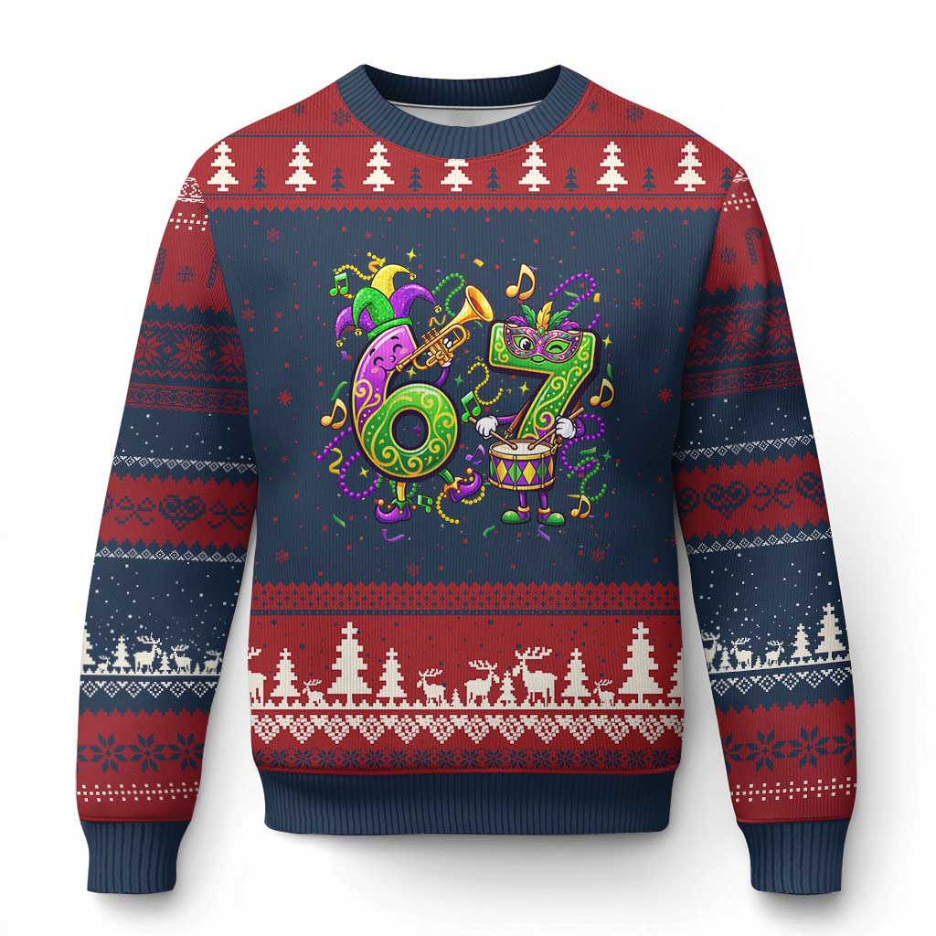 67 Mardi Gras Meme Ugly Christmas Sweater Funny Six Seven Carnival Party TS14 Navy Red Print Your Wear