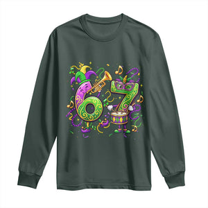 67 Mardi Gras Meme Long Sleeve Shirt Funny Six Seven Carnival Party TS14 Dark Forest Green Print Your Wear