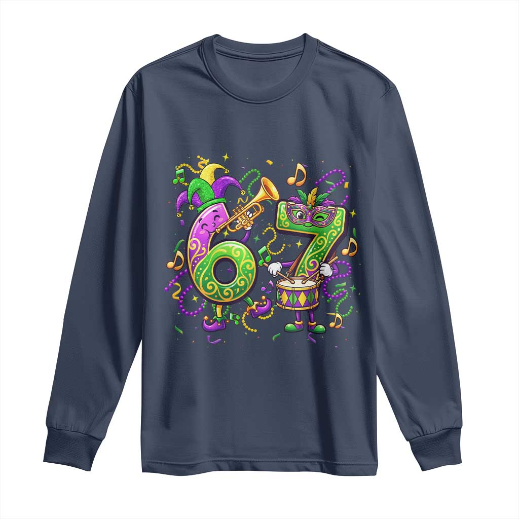 67 Mardi Gras Meme Long Sleeve Shirt Funny Six Seven Carnival Party TS14 Navy Print Your Wear