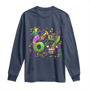 67 Mardi Gras Meme Long Sleeve Shirt Funny Six Seven Carnival Party TS14 Navy Print Your Wear