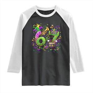 67 Mardi Gras Meme Raglan Shirt Funny Six Seven Carnival Party TS14 Black White Print Your Wear