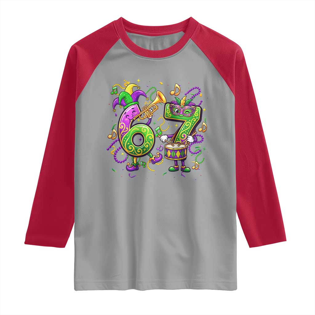 67 Mardi Gras Meme Raglan Shirt Funny Six Seven Carnival Party TS14 Sport Gray Red Print Your Wear