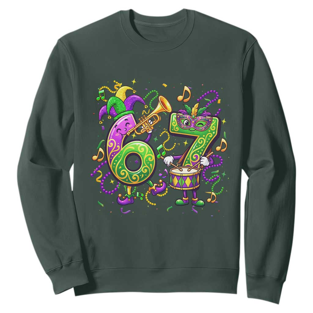 67 Mardi Gras Meme Sweatshirt Funny Six Seven Carnival Party TS14 Dark Forest Green Print Your Wear