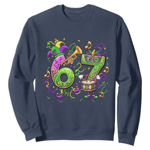 67 Mardi Gras Meme Sweatshirt Funny Six Seven Carnival Party TS14 Navy Print Your Wear