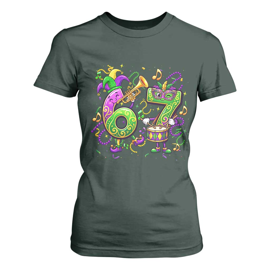 67 Mardi Gras Meme T Shirt For Women Funny Six Seven Carnival Party TS14 Dark Forest Green Print Your Wear