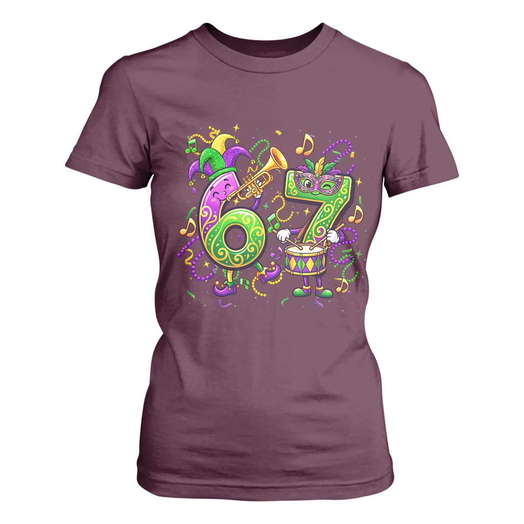 67 Mardi Gras Meme T Shirt For Women Funny Six Seven Carnival Party TS14 Maroon Print Your Wear