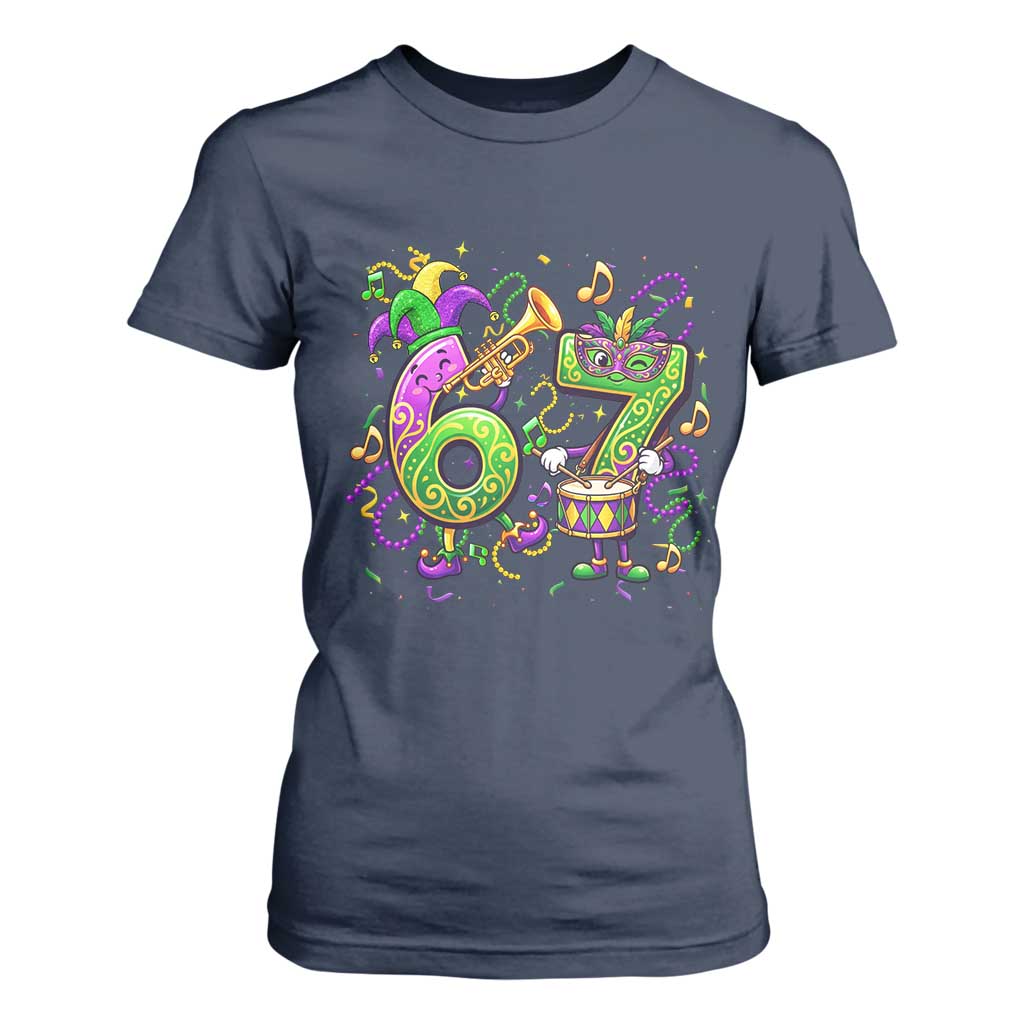 67 Mardi Gras Meme T Shirt For Women Funny Six Seven Carnival Party TS14 Navy Print Your Wear