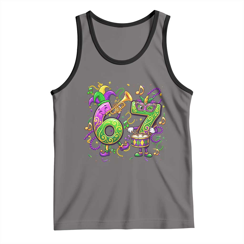 67 Mardi Gras Meme Tank Top Funny Six Seven Carnival Party TS14 Deep Heather Black Print Your Wear