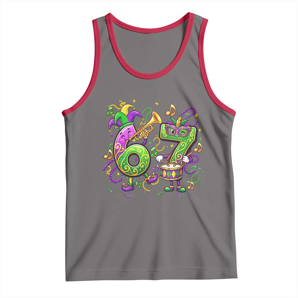 67 Mardi Gras Meme Tank Top Funny Six Seven Carnival Party TS14 Deep Heather Red Print Your Wear