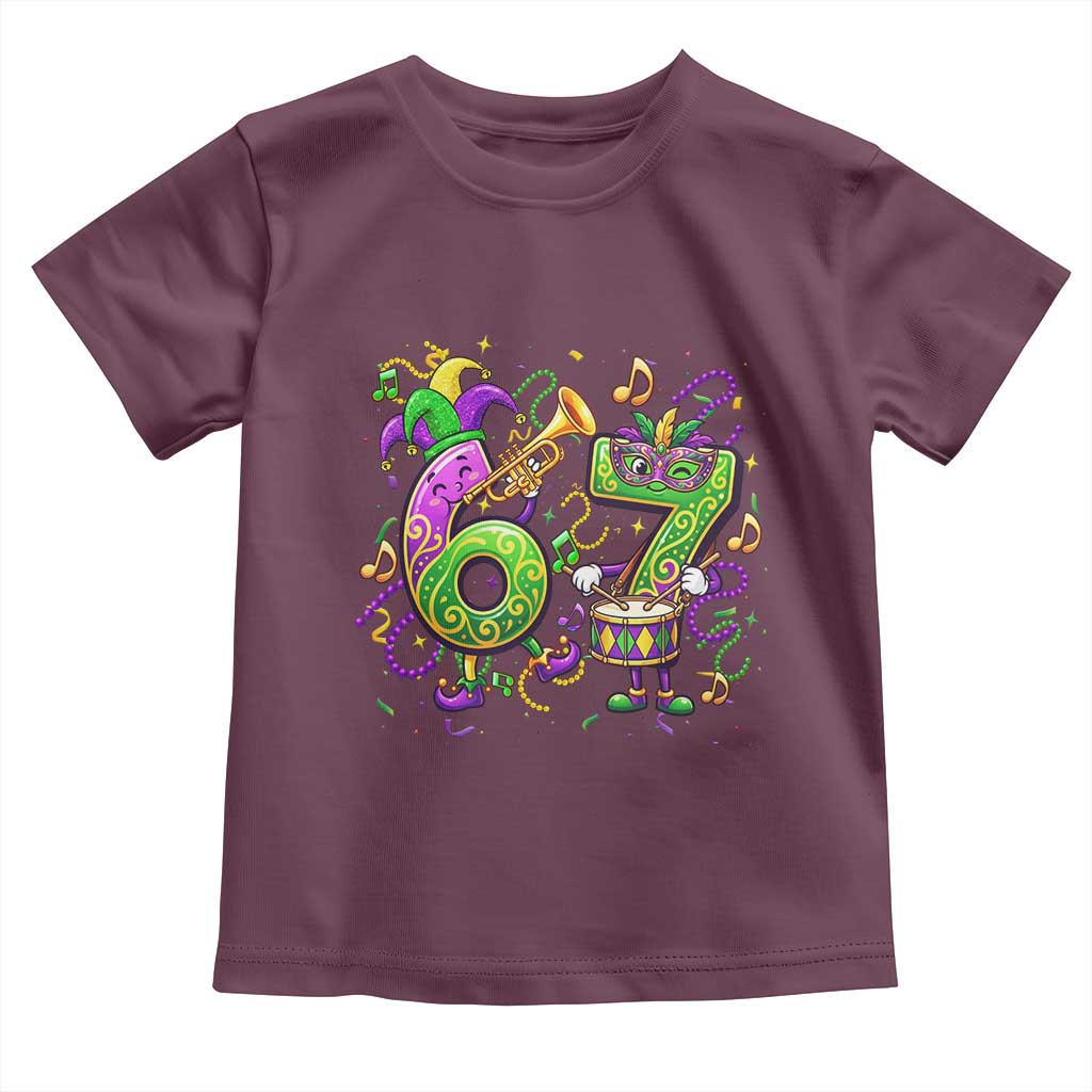 67 Mardi Gras Meme Toddler T Shirt Funny Six Seven Carnival Party TS14 Maroon Print Your Wear