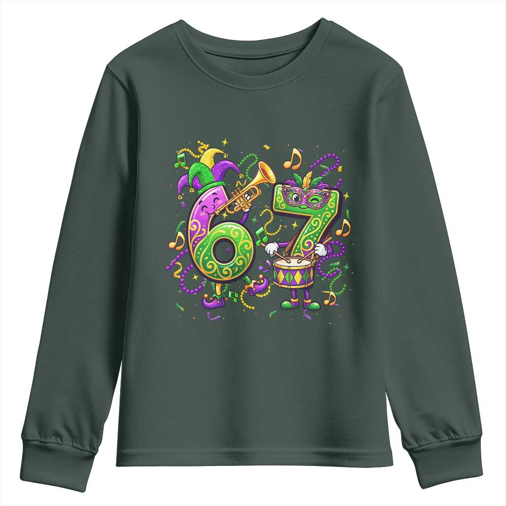 67 Mardi Gras Meme Youth Sweatshirt Funny Six Seven Carnival Party TS14 Dark Forest Green Print Your Wear