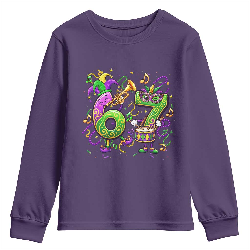 67 Mardi Gras Meme Youth Sweatshirt Funny Six Seven Carnival Party TS14 Purple Print Your Wear