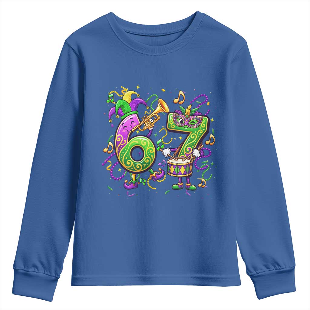 67 Mardi Gras Meme Youth Sweatshirt Funny Six Seven Carnival Party TS14 Royal Blue Print Your Wear