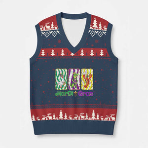 Funny Mardi Gras Animal V-Neck Knit Sweater Vest Alligator Crawfish Goose New Orleans Louisiana TS14 Navy Red Print Your Wear