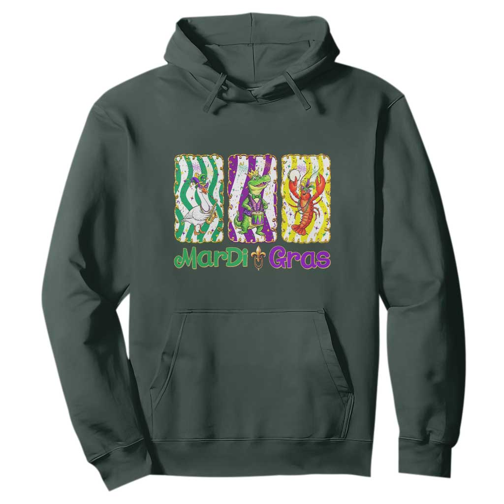 Funny Mardi Gras Animal Hoodie Alligator Crawfish Goose New Orleans Louisiana TS14 Dark Forest Green Print Your Wear