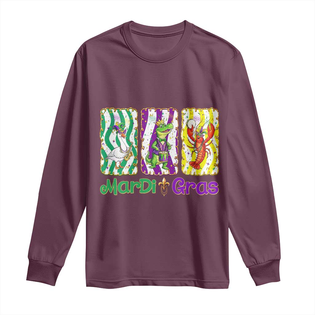 Funny Mardi Gras Animal Long Sleeve Shirt Alligator Crawfish Goose New Orleans Louisiana TS14 Maroon Print Your Wear