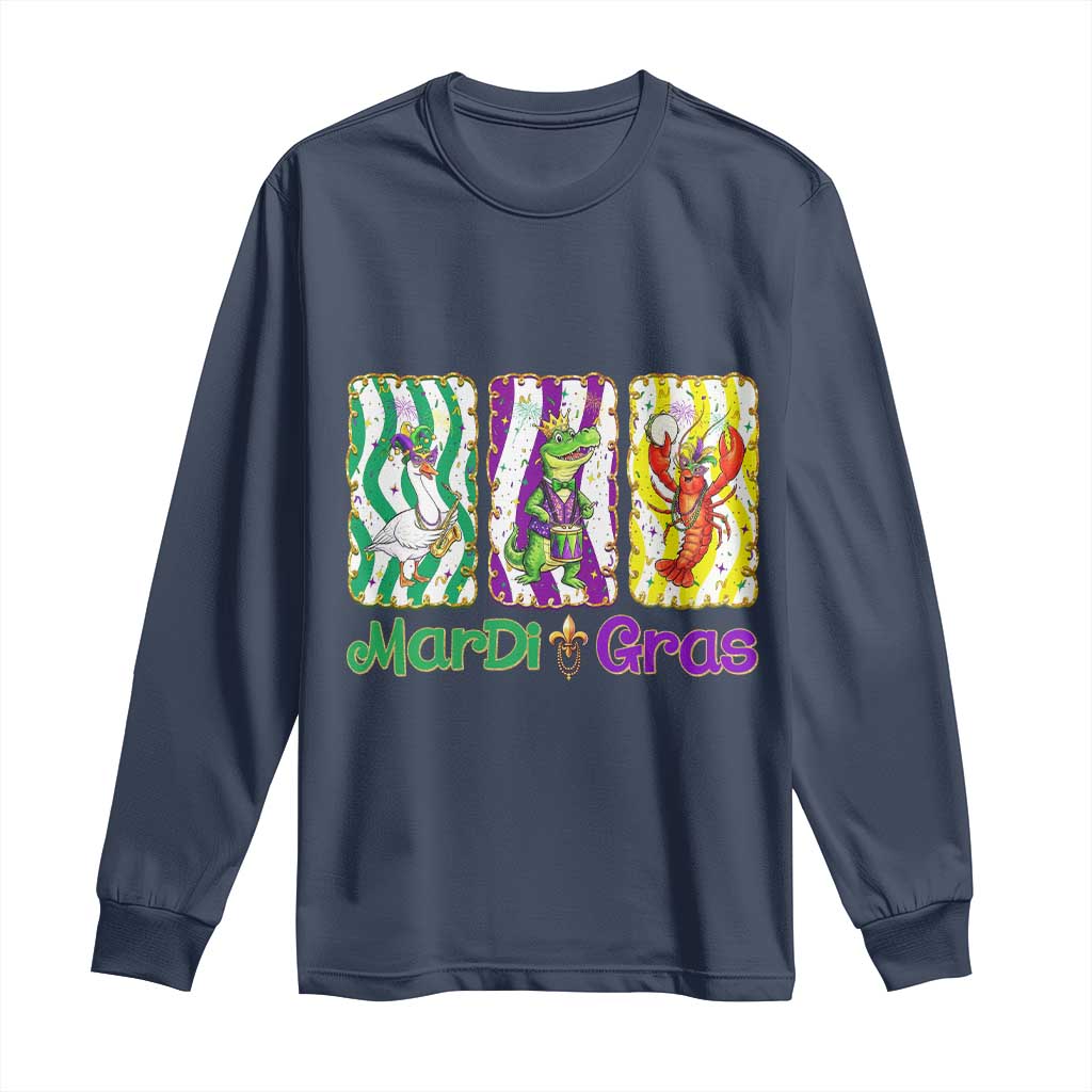 Funny Mardi Gras Animal Long Sleeve Shirt Alligator Crawfish Goose New Orleans Louisiana TS14 Navy Print Your Wear