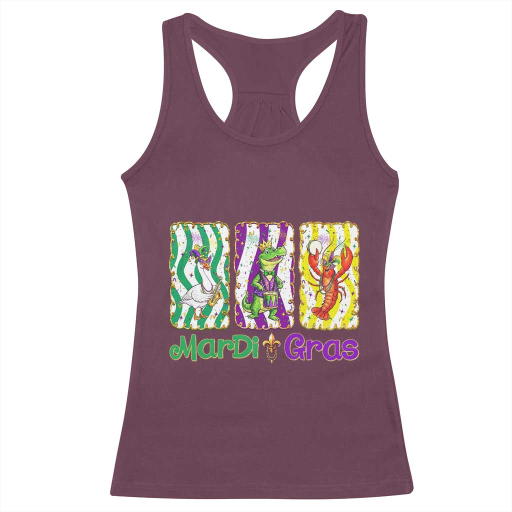 Funny Mardi Gras Animal Racerback Tank Top Alligator Crawfish Goose New Orleans Louisiana TS14 Maroon Print Your Wear