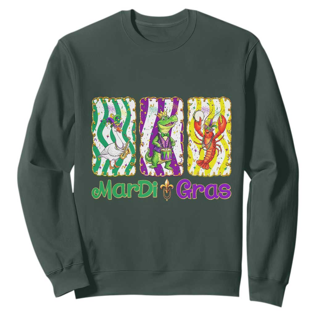 Funny Mardi Gras Animal Sweatshirt Alligator Crawfish Goose New Orleans Louisiana TS14 Dark Forest Green Print Your Wear