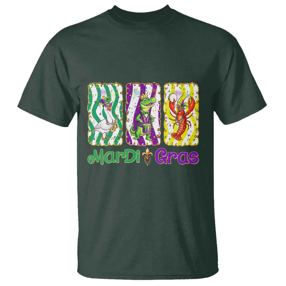 Funny Mardi Gras Animal T Shirt Alligator Crawfish Goose New Orleans Louisiana TS14 Dark Forest Green Print Your Wear