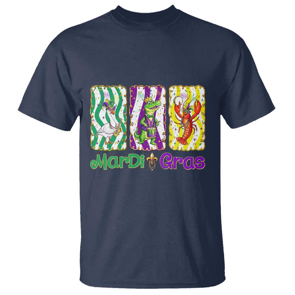 Funny Mardi Gras Animal T Shirt Alligator Crawfish Goose New Orleans Louisiana TS14 Navy Print Your Wear