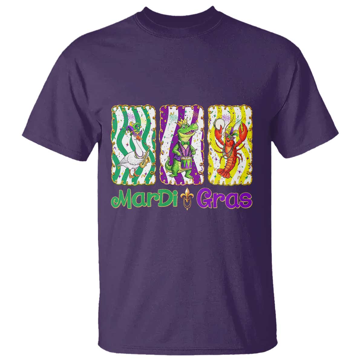 Funny Mardi Gras Animal T Shirt Alligator Crawfish Goose New Orleans Louisiana TS14 Purple Print Your Wear