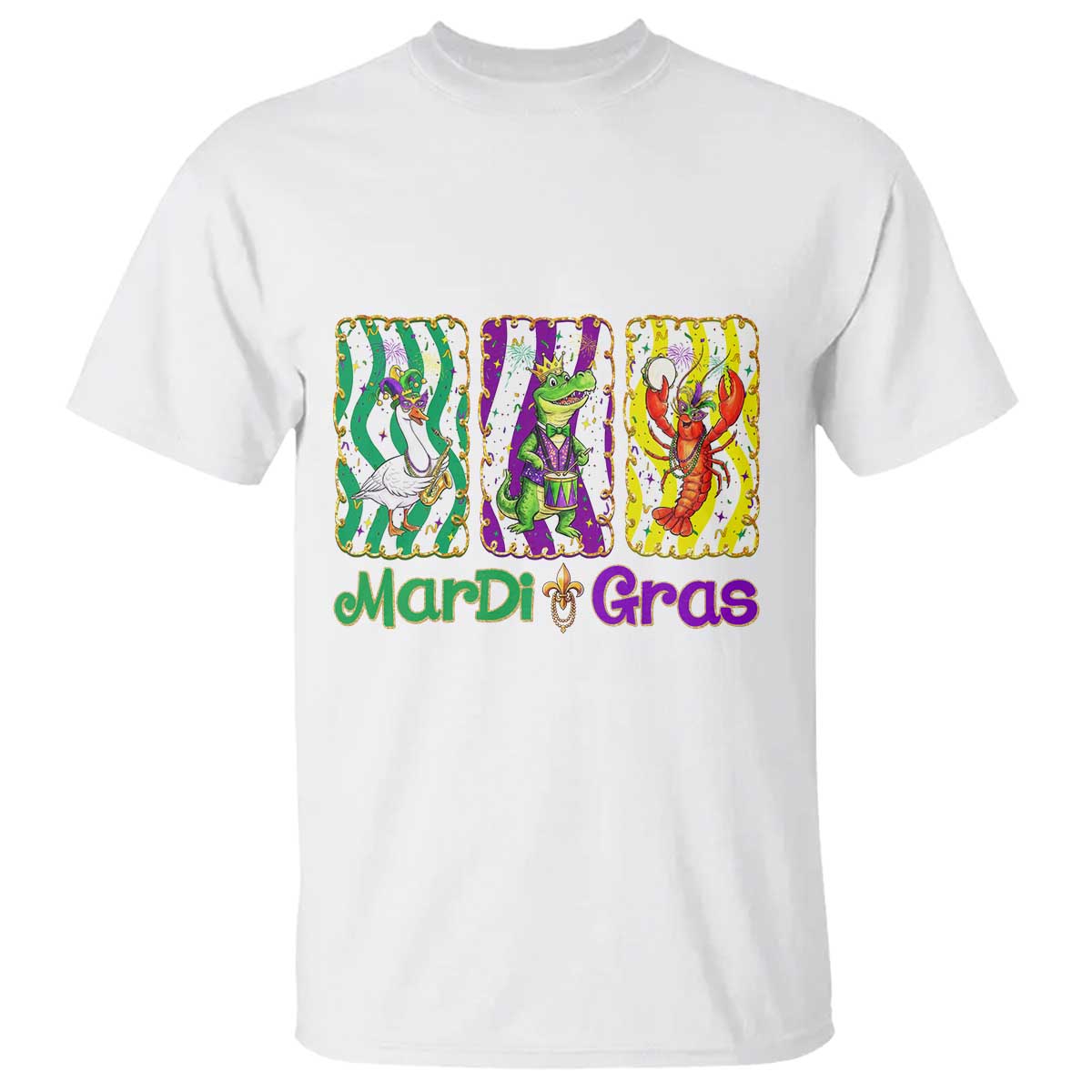 Funny Mardi Gras Animal T Shirt Alligator Crawfish Goose New Orleans Louisiana TS14 White Print Your Wear