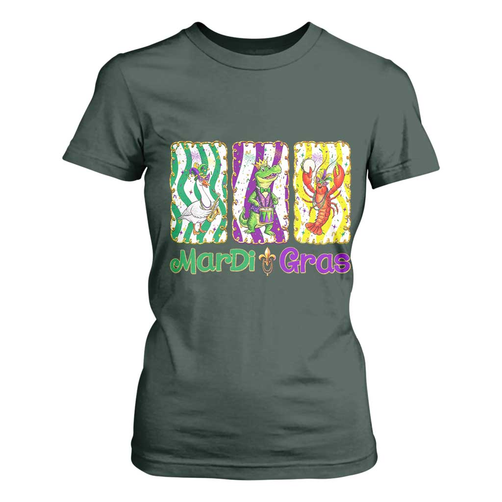 Funny Mardi Gras Animal T Shirt For Women Alligator Crawfish Goose New Orleans Louisiana TS14 Dark Forest Green Print Your Wear