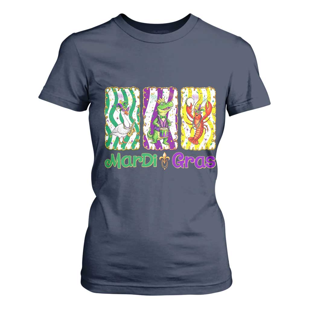 Funny Mardi Gras Animal T Shirt For Women Alligator Crawfish Goose New Orleans Louisiana TS14 Navy Print Your Wear
