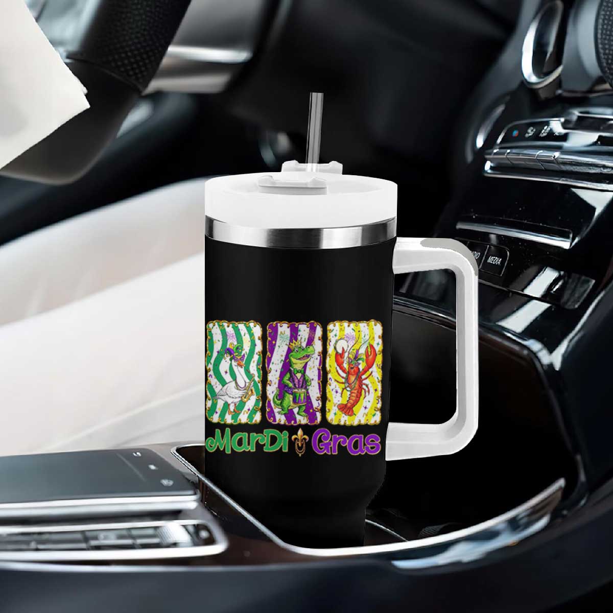 Funny Mardi Gras Animal Tumbler With Handle Alligator Crawfish Goose New Orleans Louisiana TS14 Print Your Wear