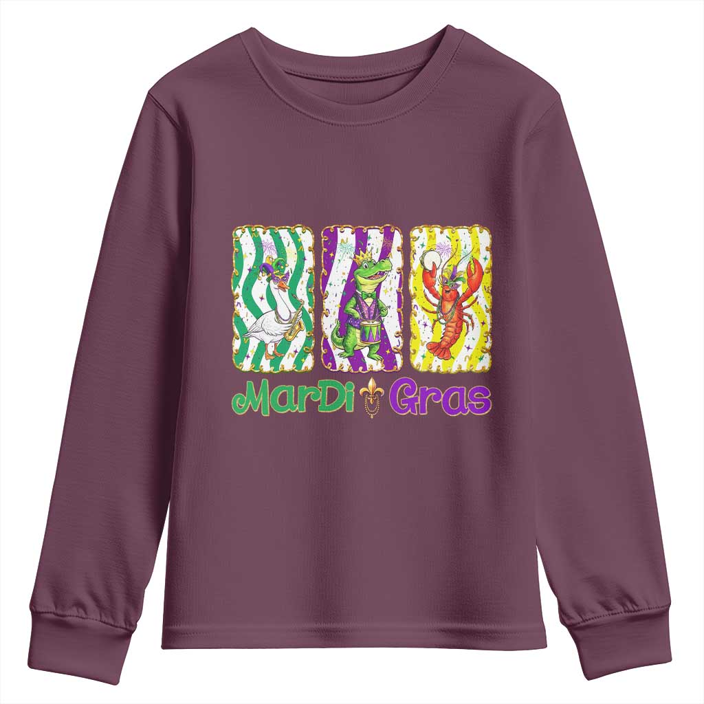 Funny Mardi Gras Animal Youth Sweatshirt Alligator Crawfish Goose New Orleans Louisiana TS14 Maroon Print Your Wear